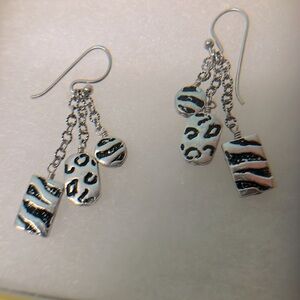 🌷Sterling Silver Three Animal Print Charm Dangle Earrings